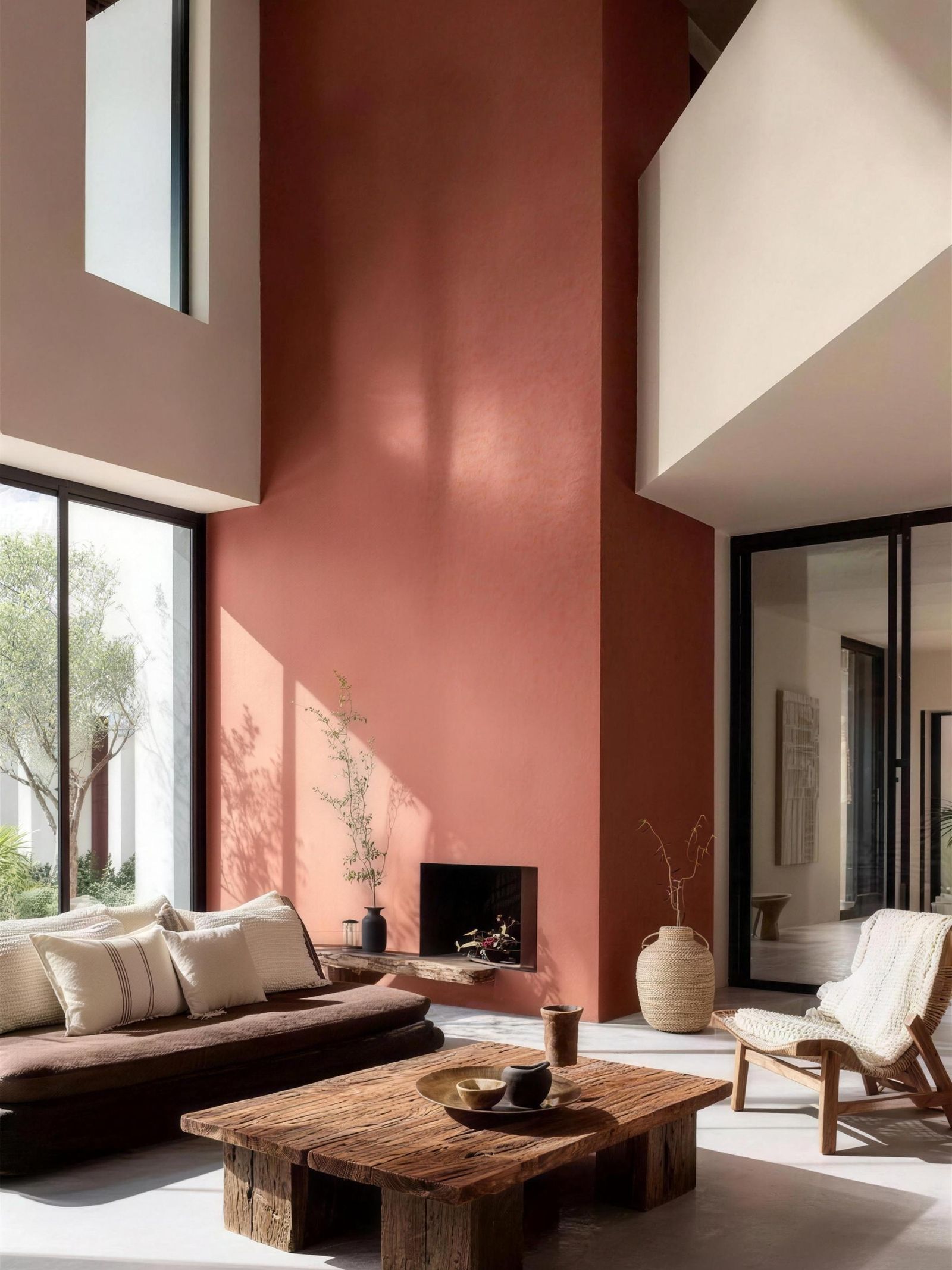 Moroccan clay plaster wall in a deep, saturated earth tone