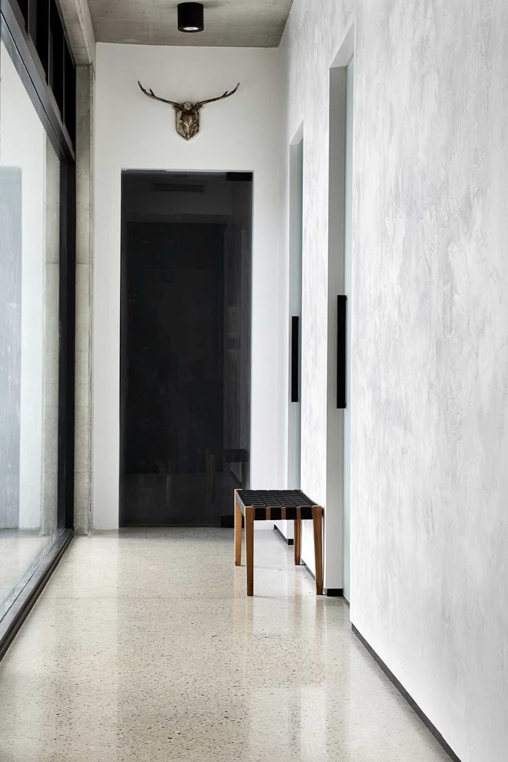 Venetian plaster hallway with polished concrete flooring
