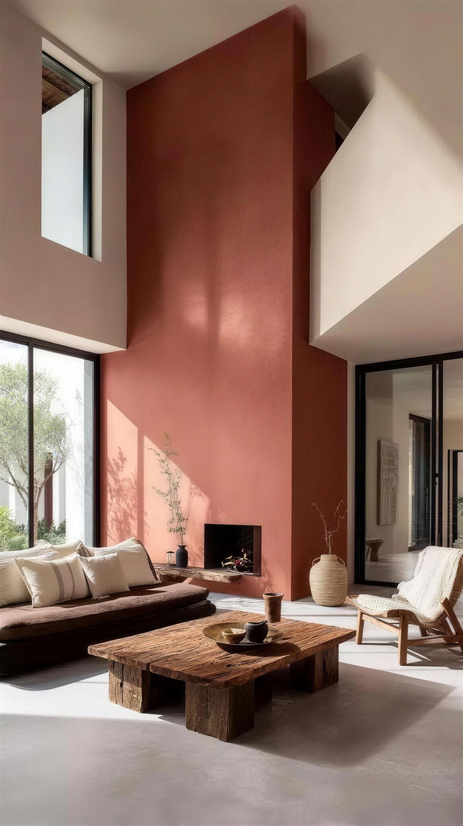 Moroccan clay plaster wall in a deep, saturated earth tone
