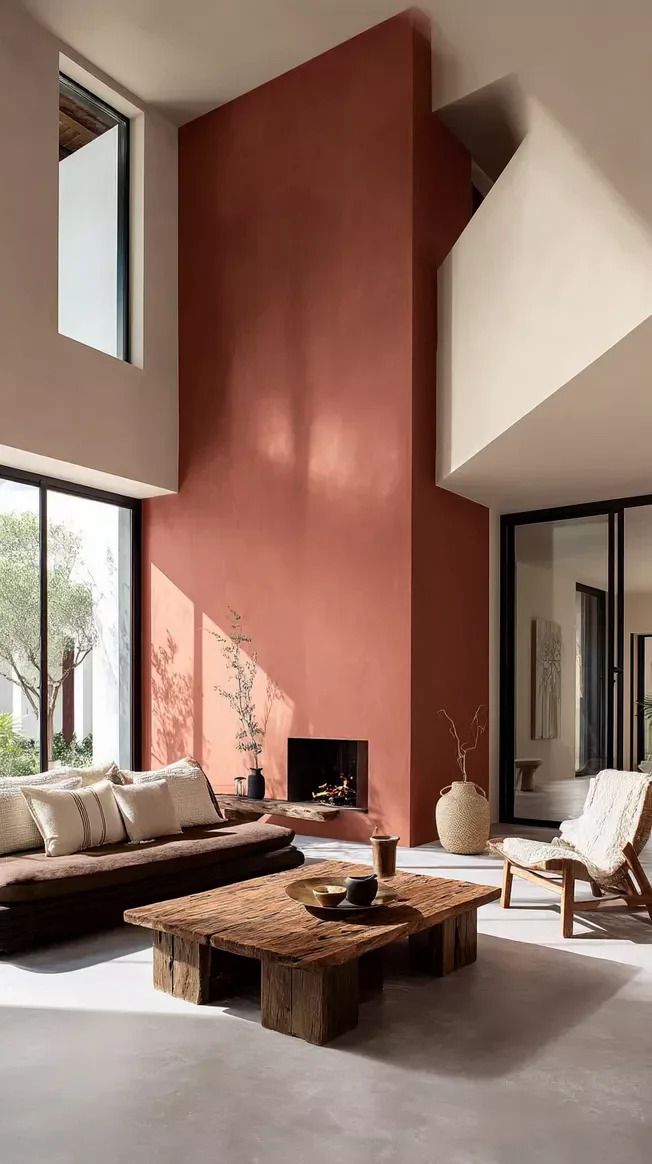 Moroccan clay plaster finish with a raw, tactile texture