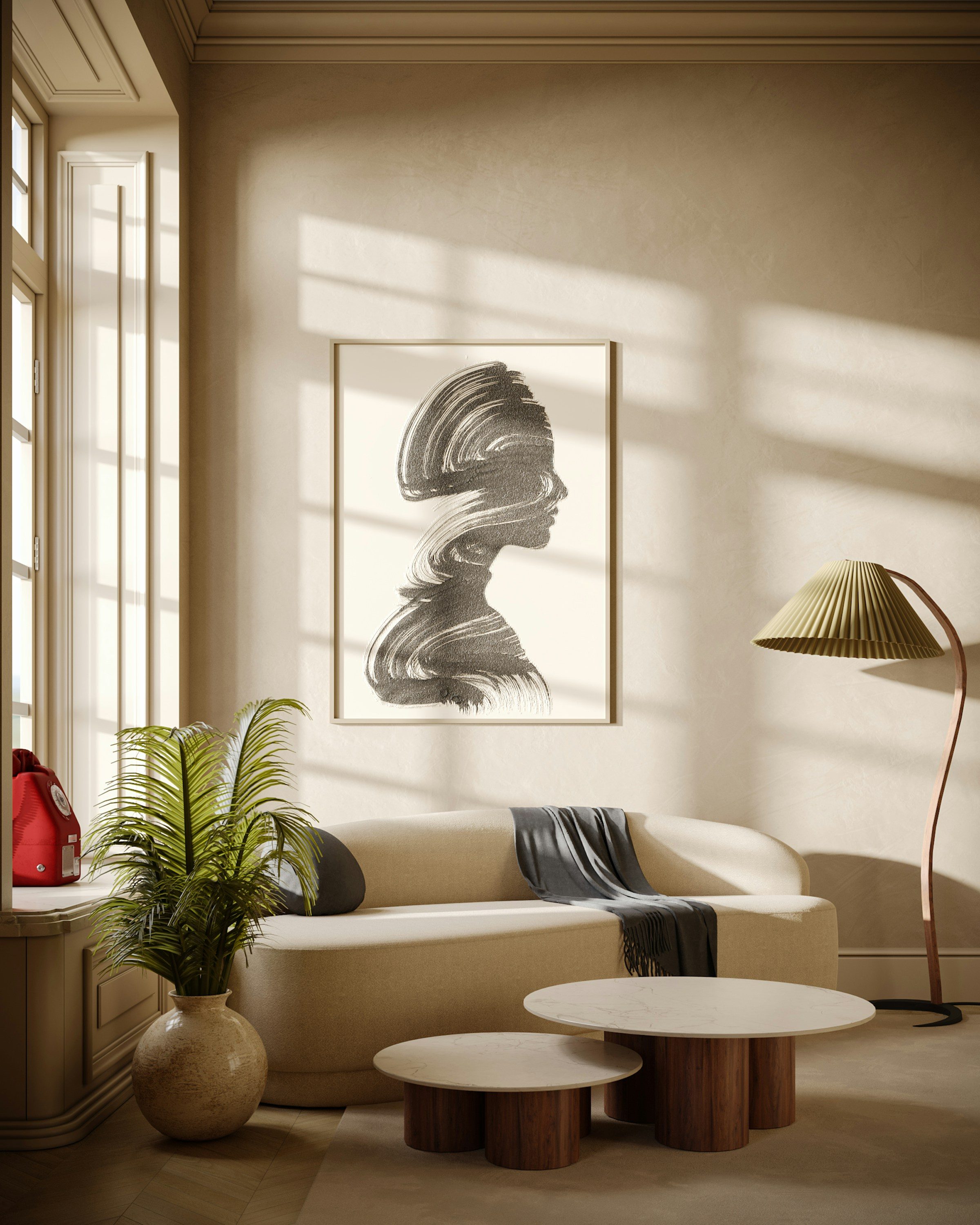 Warm, layered plaster walls in a sunlit sitting room