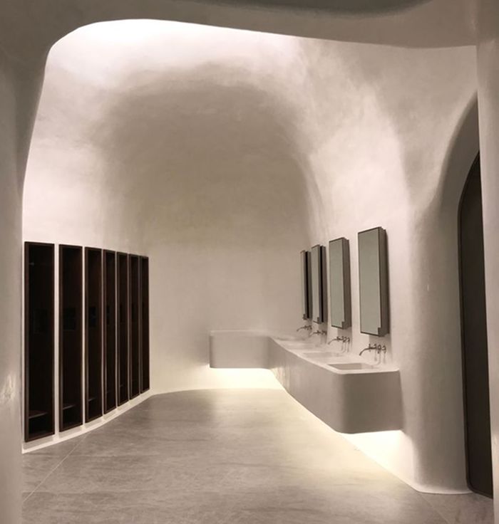 Tadelakt plaster finish with a smooth, waterproof surface