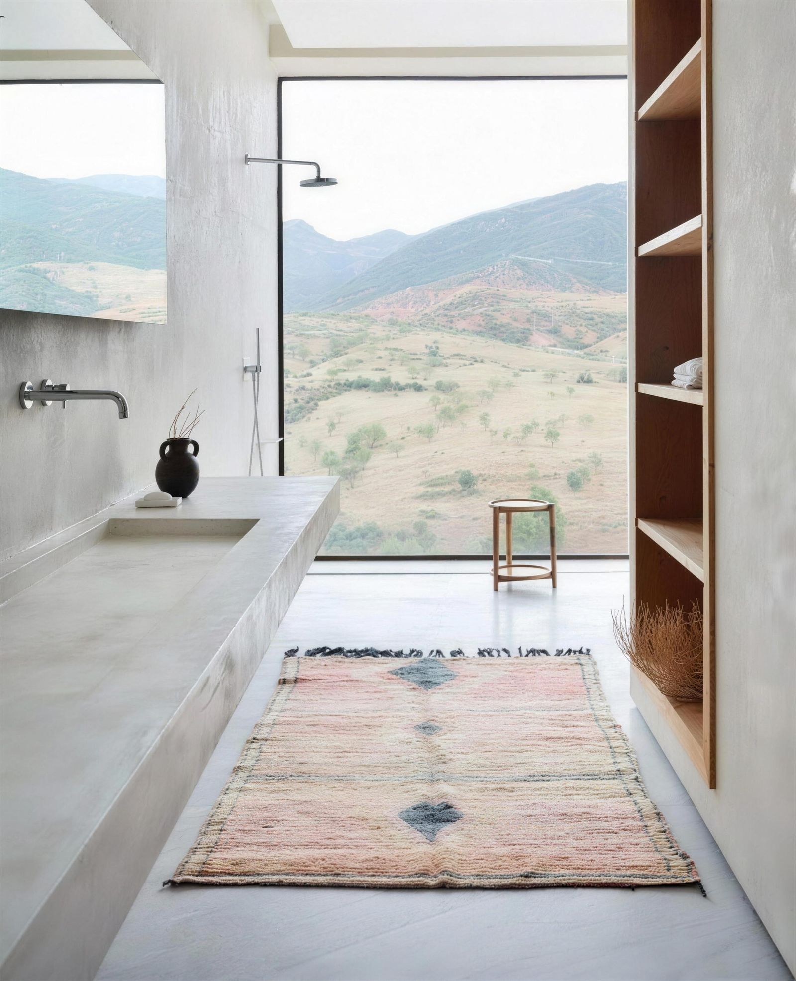 Hand-burnishing a tadelakt plaster wall with a smooth stone